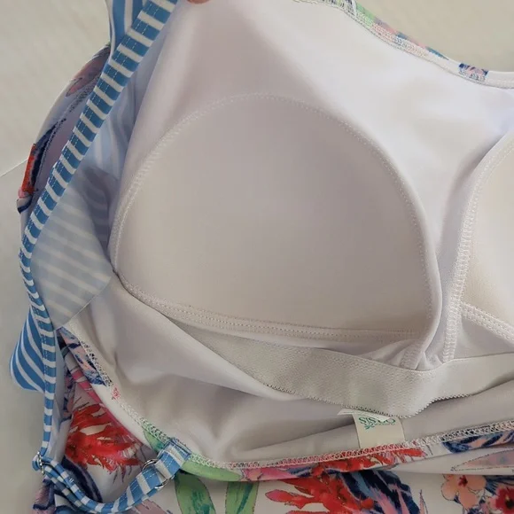 Oasis Ruffle Tropical Floral One Piece Swimsuit XXL Blue White - Picture 7 of 16